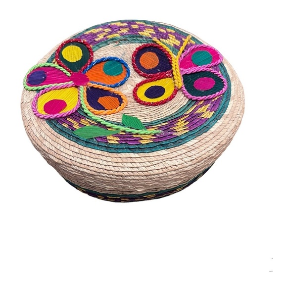 Artisanal Handwoven Tortillero / Bread Basket - Multi Color - Butterfly/Flower - Picture 1 of 7